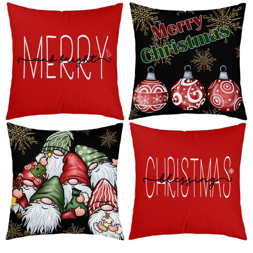New Christmas Short Plush Pillow Cover Peach Skin Digital Printing Cushion Cover Christmas Snowman Pattern