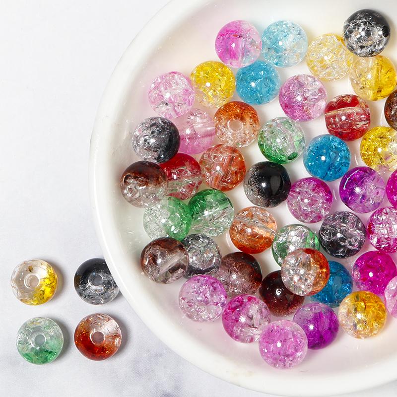 50pcs 8/10/12mm Cracked Crystal Acrylic Beads Colorful Round Loose Spacer Bead For Jewelry Making DIY Bracelet Necklace Findings