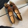 Inner height increase single shoes women's flat-soled leopard print light mouth ballet shoes square head casual driving Mary Jane shoes advanced sense