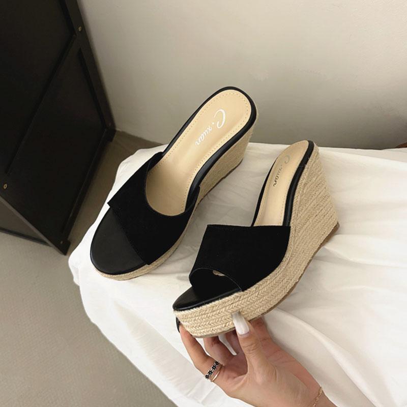 Fashion Fashion Platform Ladies Wedges Slippers Shoes Round Toe Footwear Thick Soled Women Wedges Slippers Shoes Female Slides Sandals