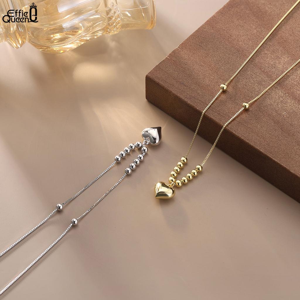 Effie Queen Love Heart Pendant Necklace 925 Sterling Silver Design Wedding Party Simple Heart Bone Chain Choker Jewelry APN49