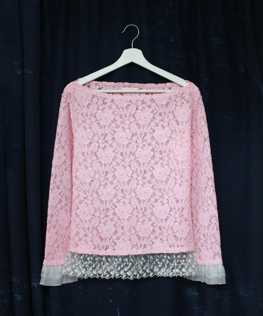 RUBATI Sofia Boat Neck Frill Lace Long Sleeve T-Shirt_Pink