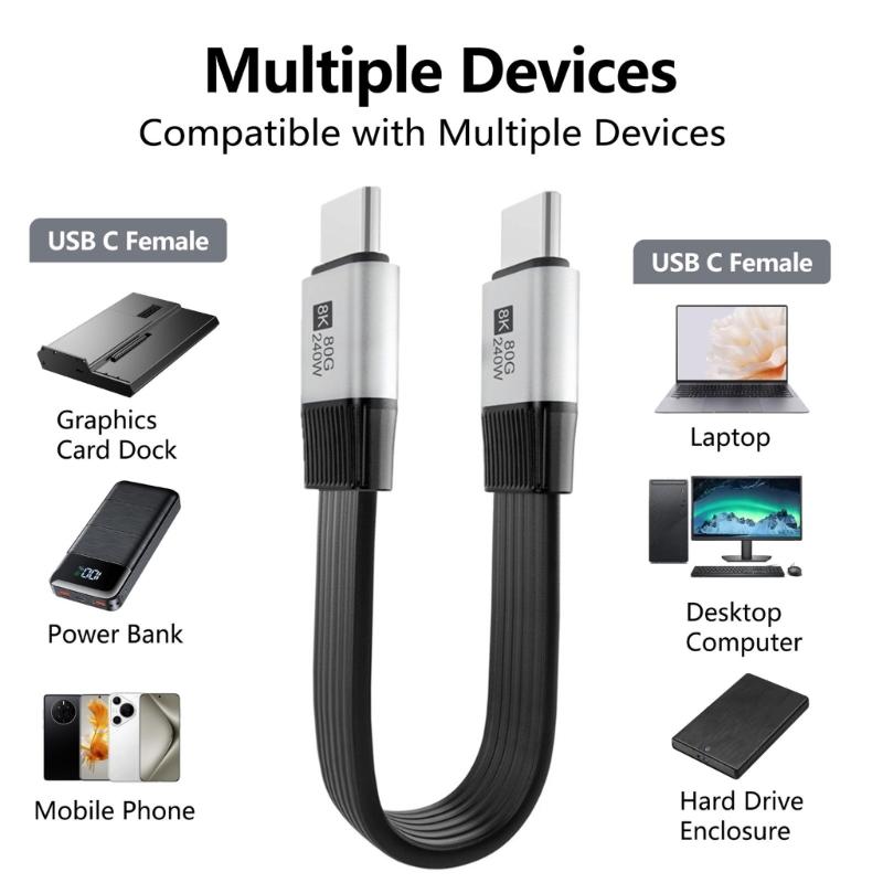 Silicone USB C To USB C Cable 80Gbps 8K@60Hz 240W Fast Charging Data Cord Video Cable for Smartphone Laptops