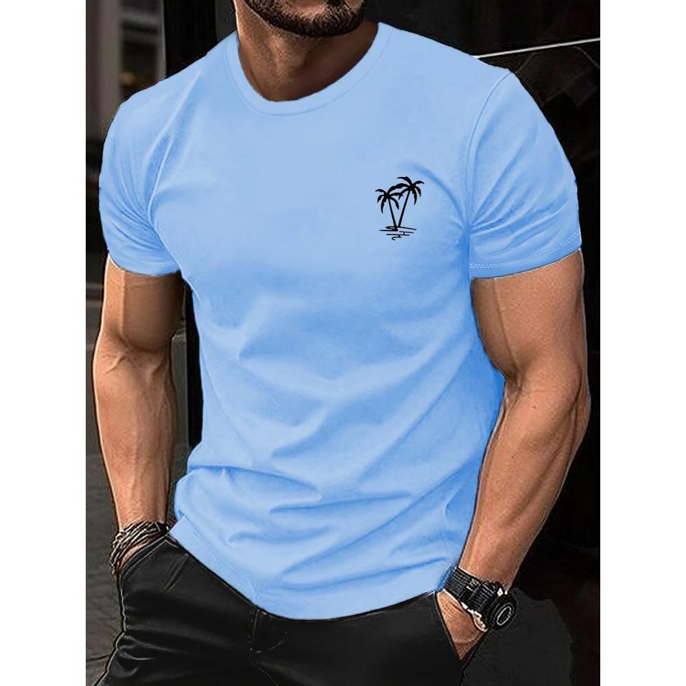 Men's Summer Fashion Casual Loose Sports Fashion Coconut Tree Print Round Neck Short Sleeved T-shirt Top