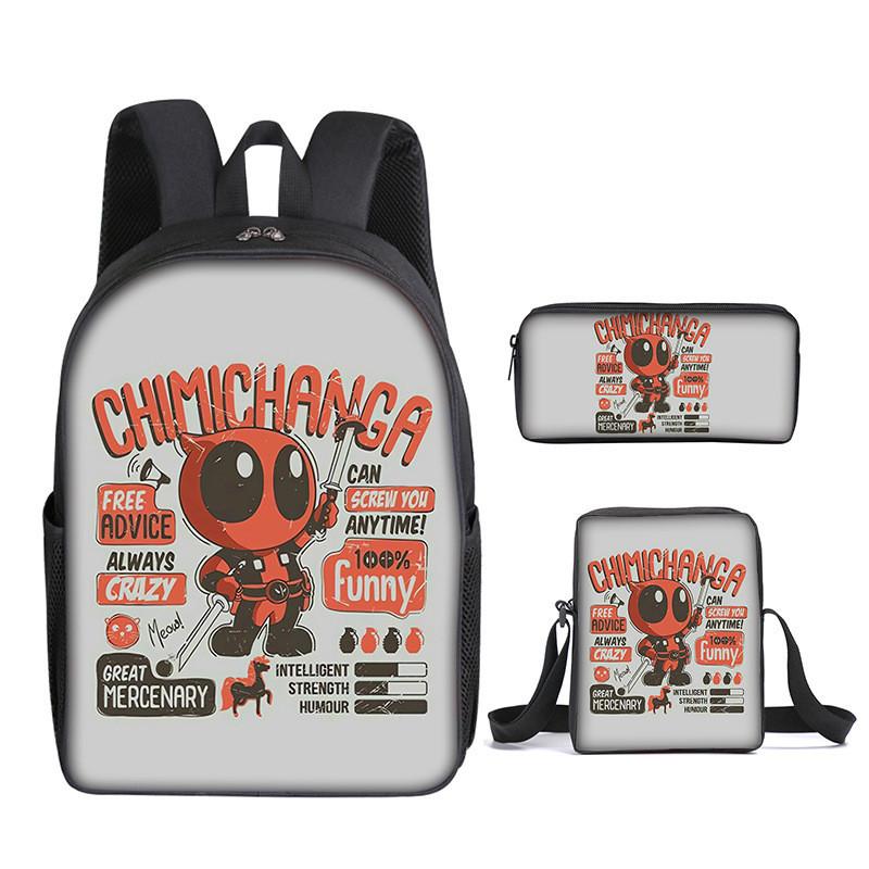 Deadpool 3pcs Student School Bag Backpack Lunch Bags Pencil Case Gifts Kids