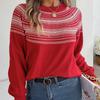 Herbst Winter Vintage Locker Langarm Oberteil Druck Farbe Strickjacke Strickware O-Ausschnitt Pullover