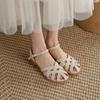 2026 New Retro Style Summer Women Sandals Fashion Elegant Weave Cover Toe Shoes Ladies Comfort Low Heel Beach Vacation Sandalias