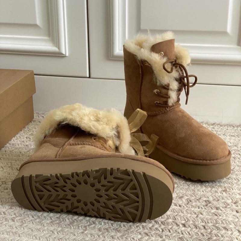 Snow boots women's new winter fur integrated medium tube thick-soled piled thickened warm wool cotton shoes