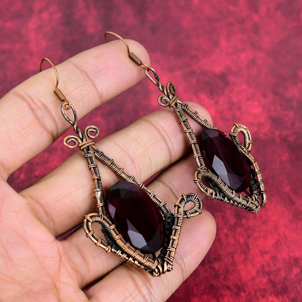 Faceted mozambique garnet earring copper wire wrapped earring handmade gemstone earrings copper jewelry healing stone earring gifts for her