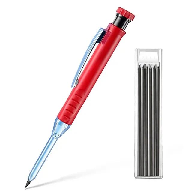 2pcs/Set 2.8mm Carpenter Mechanical Pencil Set with Built-In Sharpener for Woodworking Construction Long-Head Stationery Pencil