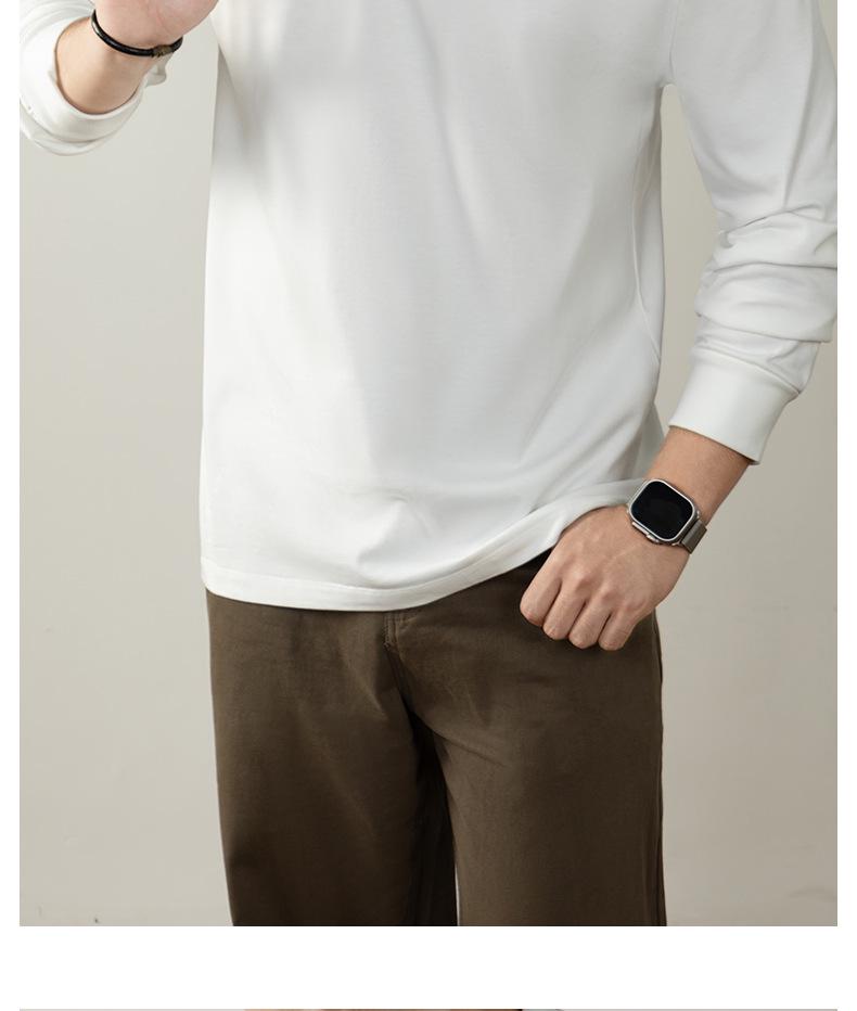 Men's Autumn/Winter Long-Sleeve Crew Neck T-Shirt - 320G Heavyweight Xinjiang Long-Staple Cotton, Loose Fit, Solid Color
