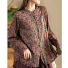 Vintage Floral Print Chinese Style Shirt Loose Long Sleeves Single Breasted Autumn Fashion Women Blouse