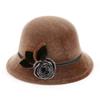 Ladies Bowler Hat Autumn Winter Fedoras Cap Wool Hats Dome Hat With Flower