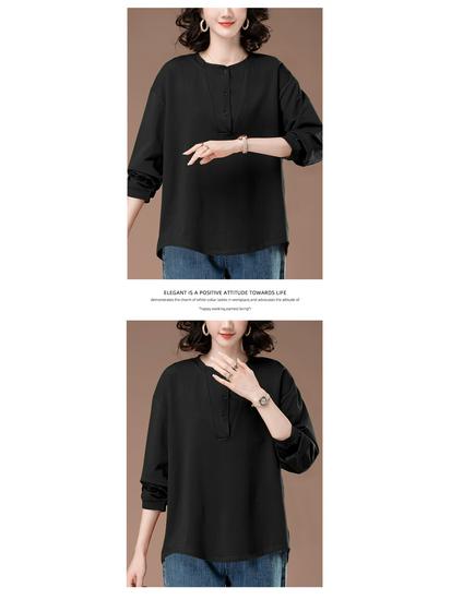Middle-Aged Women's Plus Size Long-Sleeve Cotton Shirt - Loose Fit, Belly Cover, Ideal for Spring & Autumn (Style 6322)