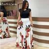 Bohemian Floral Print Summer Dress for Women Long Swing Patchwork Short Sleeve O Neck