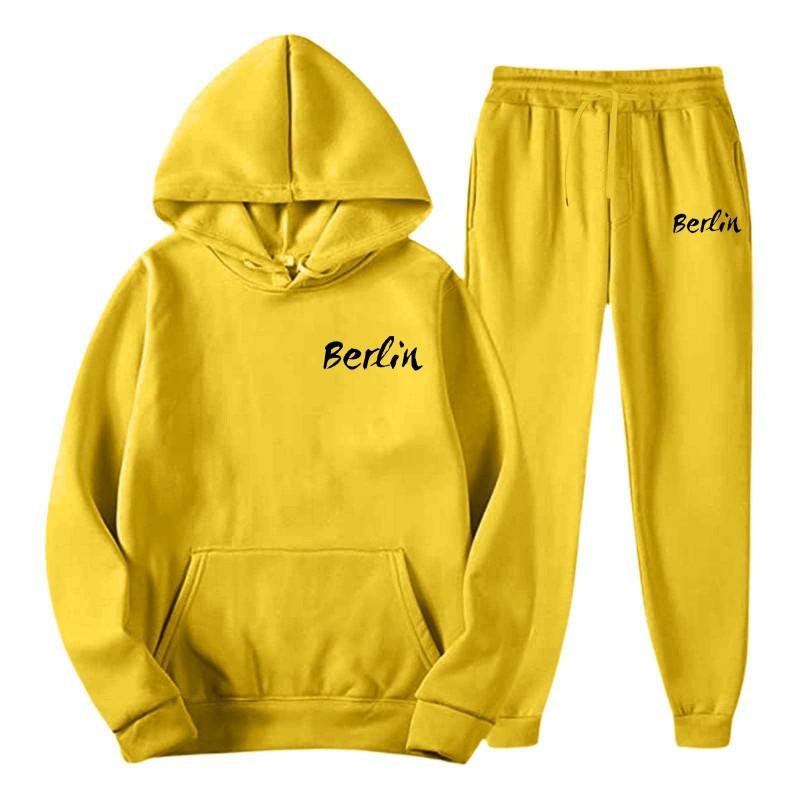 Mens Hooded Sweatshirt Set Loose Fit Printed Casual Tracksuit Fashion