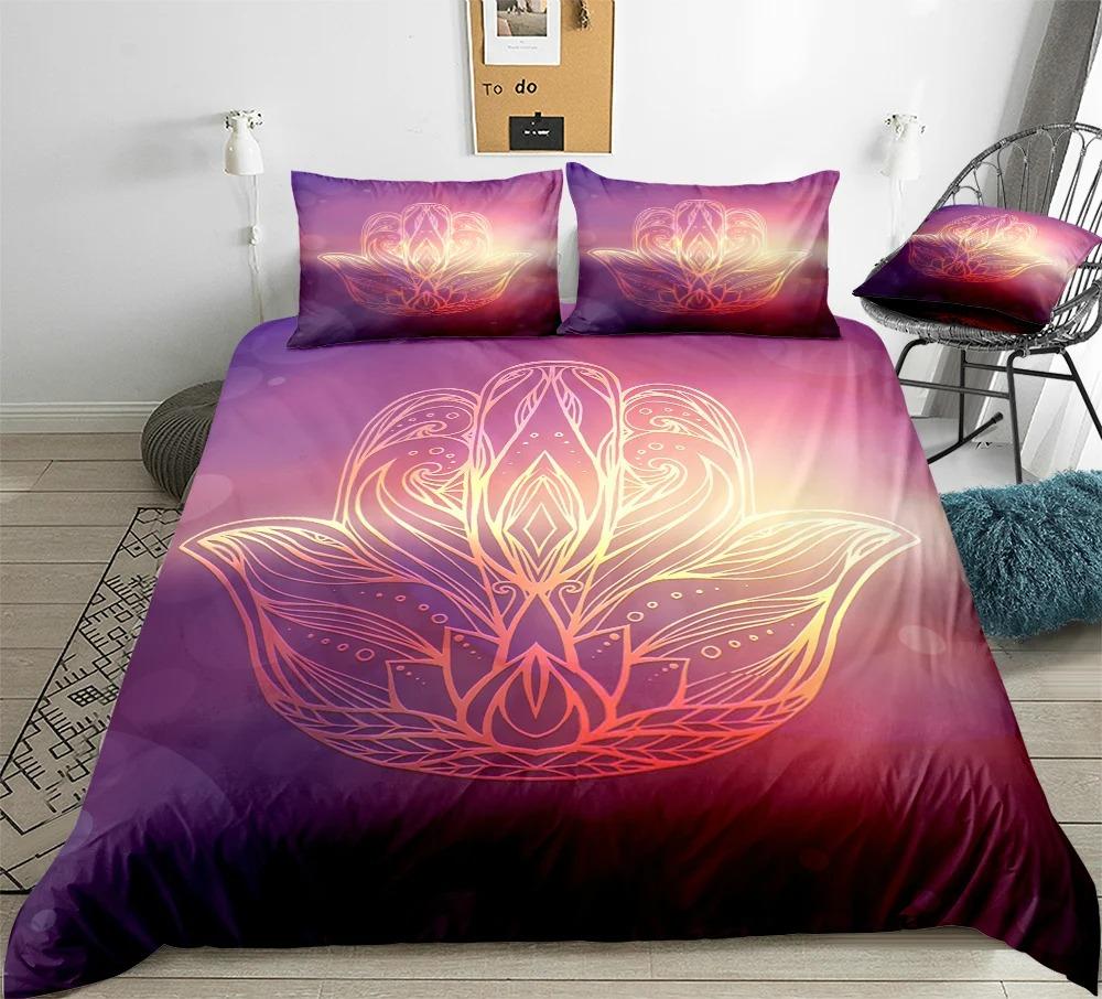 Hamsa Hand King Queen Bedding Set Hand of Fatima Duvet Cover Boho Mandala Black Gold Lucky Hand Polyester Quilt Cover