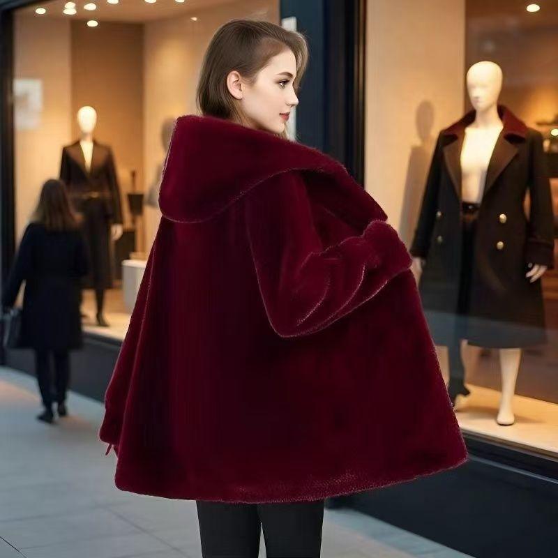 Fashion Imitation Mink Fur Coat For Women Warm Hooded Overcoat Young Style Fur Coats Female Artificial Outerwear
