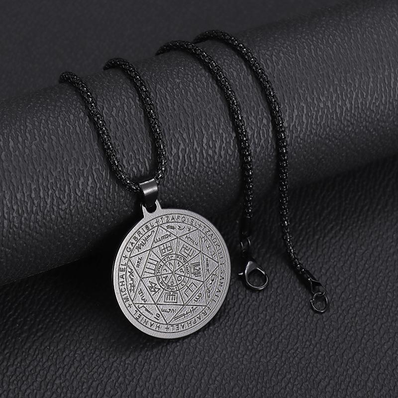 Stainless Steel 7 Archangel Seal Necklace Men's Solomon Kabbalah Seal Pendant Supernatural Protection Amulet Magical Jewelry