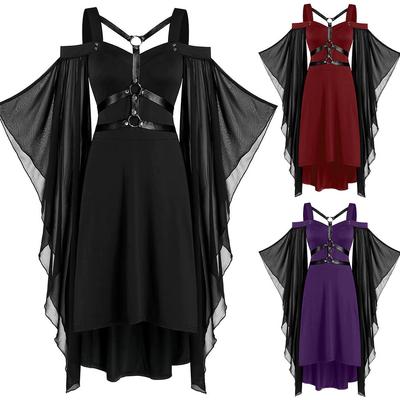Women Plus Size Cool Solid Gothic Lace Insert Butterfly Sleeve Dress