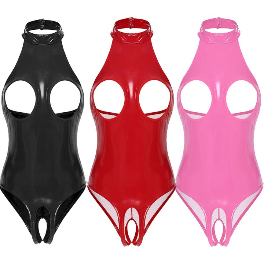 Women Sexy Lingerie Bikini Teddy Crotchless Leotard PVC Leather Bodysuit Clubwear Nightclub Costume