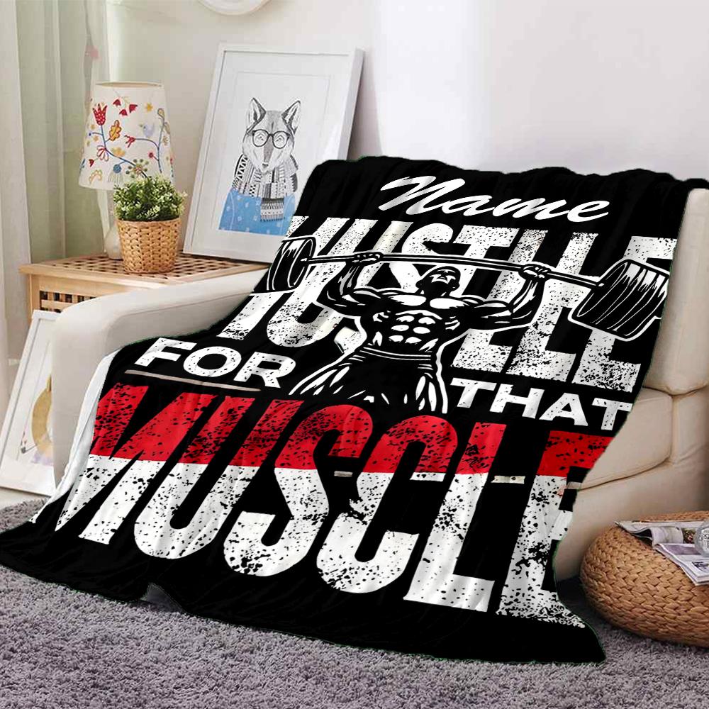Custom Name Weightlifting Theme Printed Blanket - Perfect for Couch, Bed, Travel & Outdoor Use | Machine Washable, Cozy & Durable.