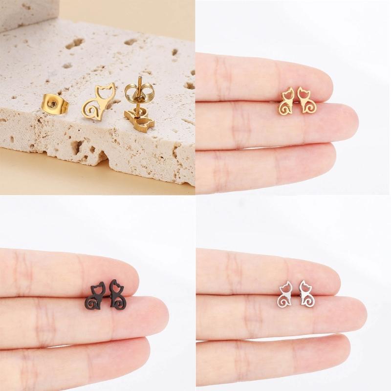Cute Animal Stud Earrings for Women Girls 3 Pairs Cat Ear Studs Adornment Trendy Ear Hooks Charm Ornament Jewelry Gift