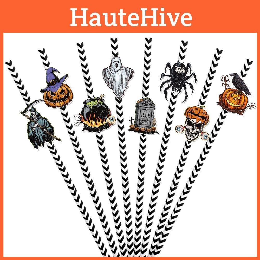 Creative Halloween Decorative Paper Straws Set Party Decor Accessories Drink