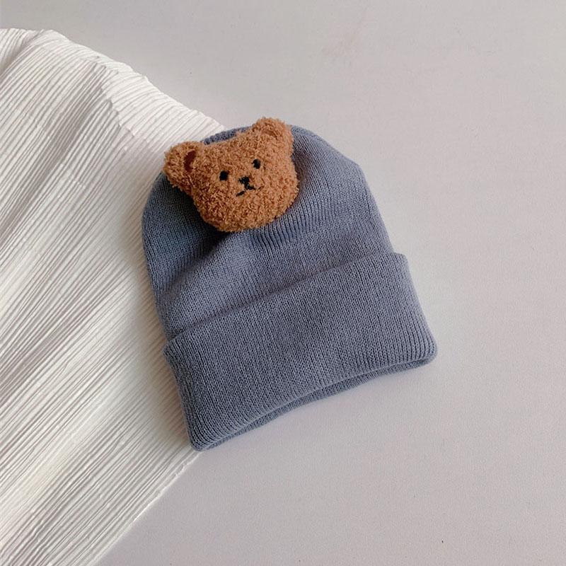 Cartoon Bear Baby Hat Cute Autumn Winter Warm Knitted Cap Beanies Infant Toddler Korean Solid Color Kids Boy Girl Beanie Caps