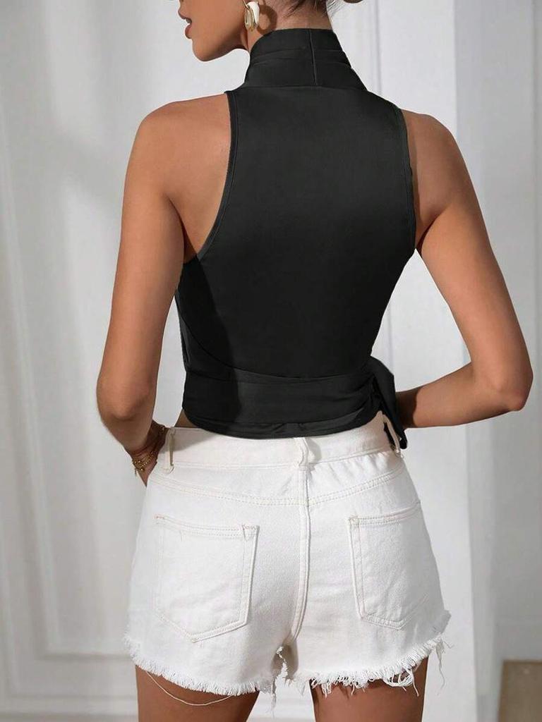 Dames Satin Wrap Top met Halternek - Lente/Zomer Mouwloos Strik