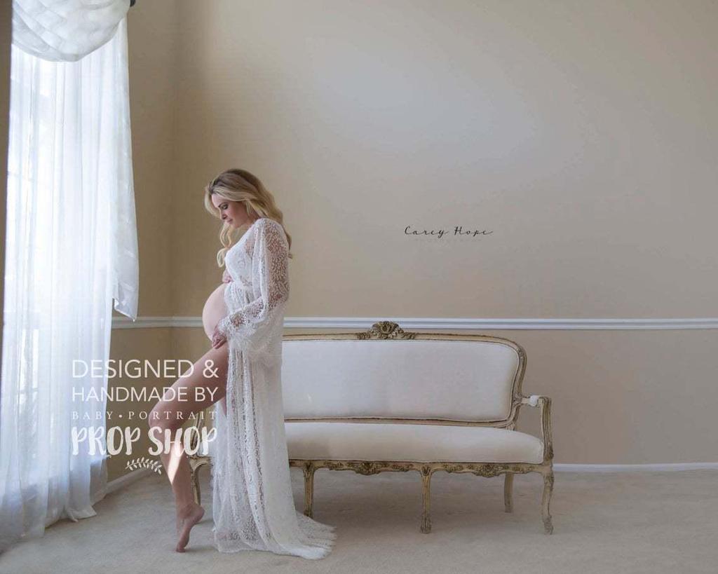 Krajka na řasy Těhotenské Šaty na zem Šňůrka Fotografické Šaty 1175
