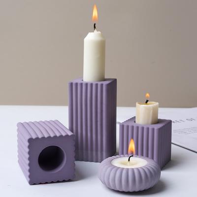 Square Striped Candle Holder Silicone Mold DIY Nordic Candlestick Ornament Making Plaster Resin Craft Casting Molds Home Decor