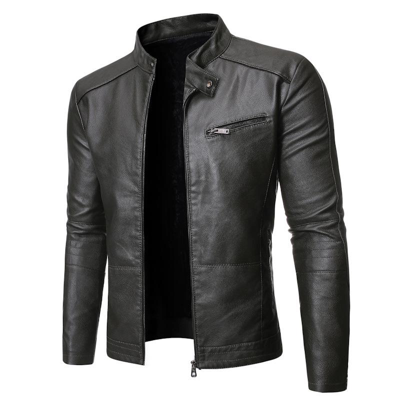 2025 Men's Washed Leather Motorcycle Jacket - Autumn/Winter Stand Collar, Versatile Style