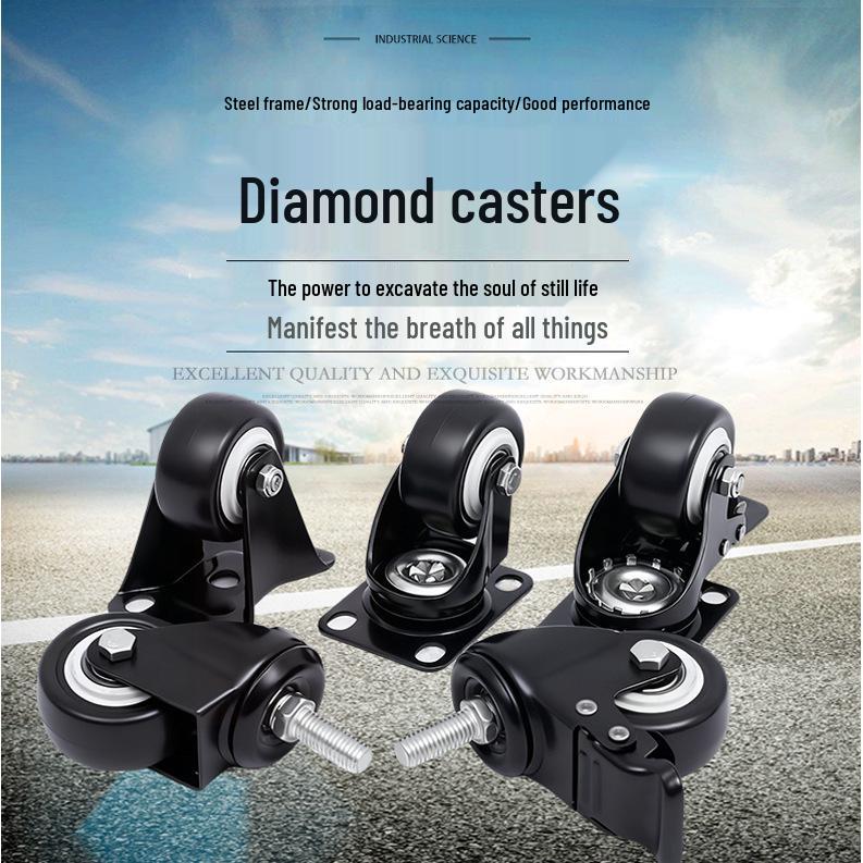 Gold Diamond Furniture Casters: 1.5-3 Inch Swivel Wheels with Threaded Stem, Brake, and Double Bearing Pulley.