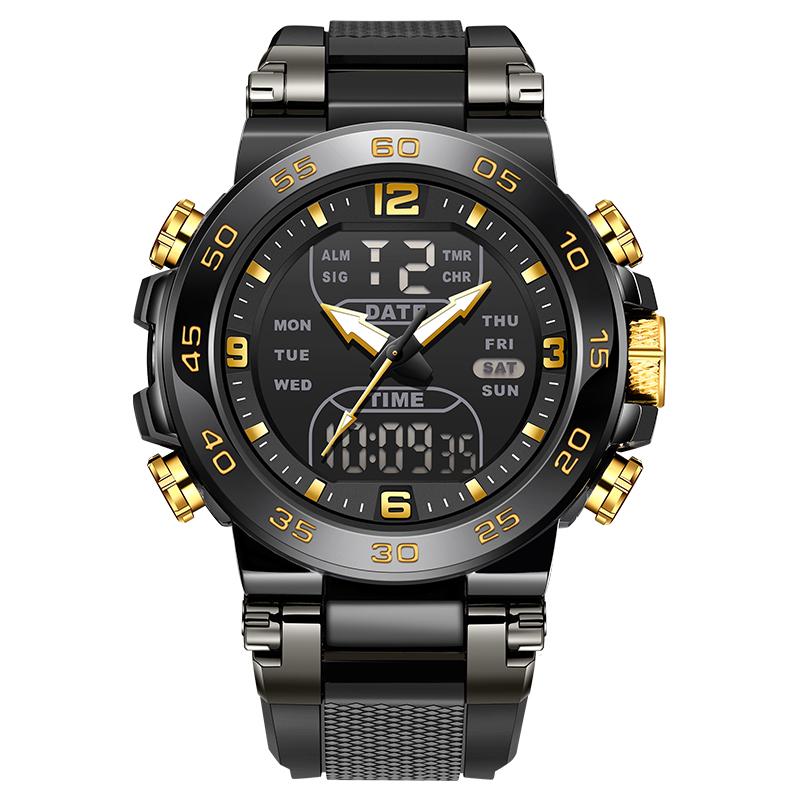FOXBOX Fashion Dual Display Watch Soft Silicone Waterproof Quartz Wristwatches Military Chronograph Date Sports Men Watches+Box
