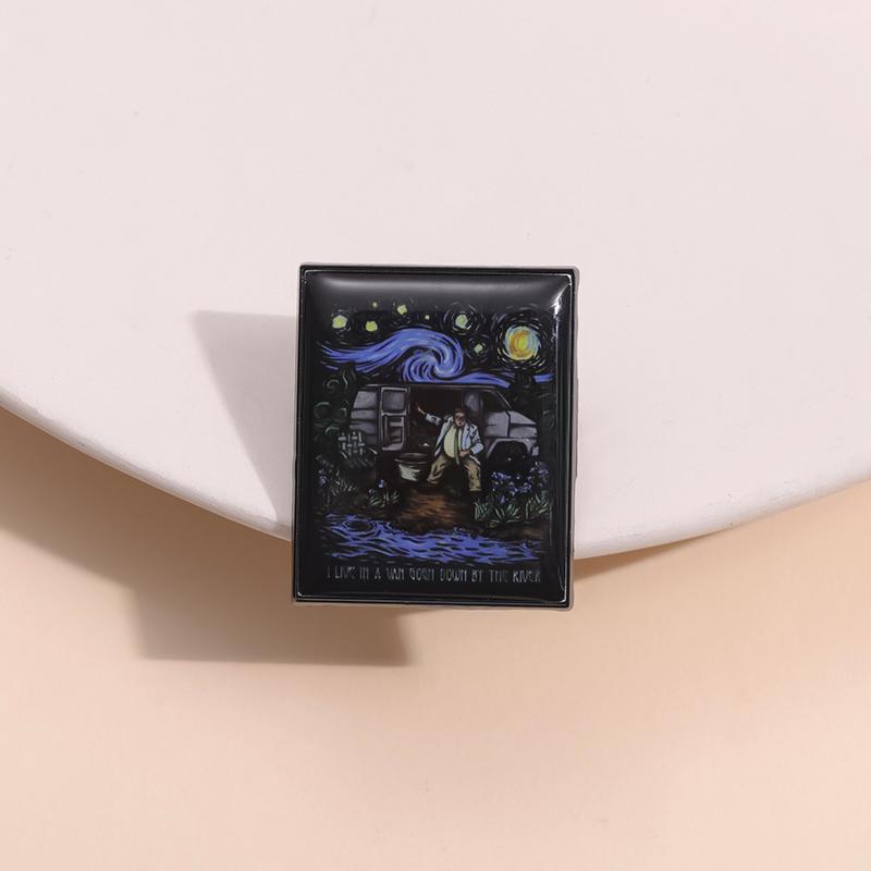 Sternennacht Anstecknadeln Individuelle TV Brosche Ich lebe in einem Van am Fluss Reversabzeichen Cartoon Lustiger Schmuck Geschenk für Kinder Freunde