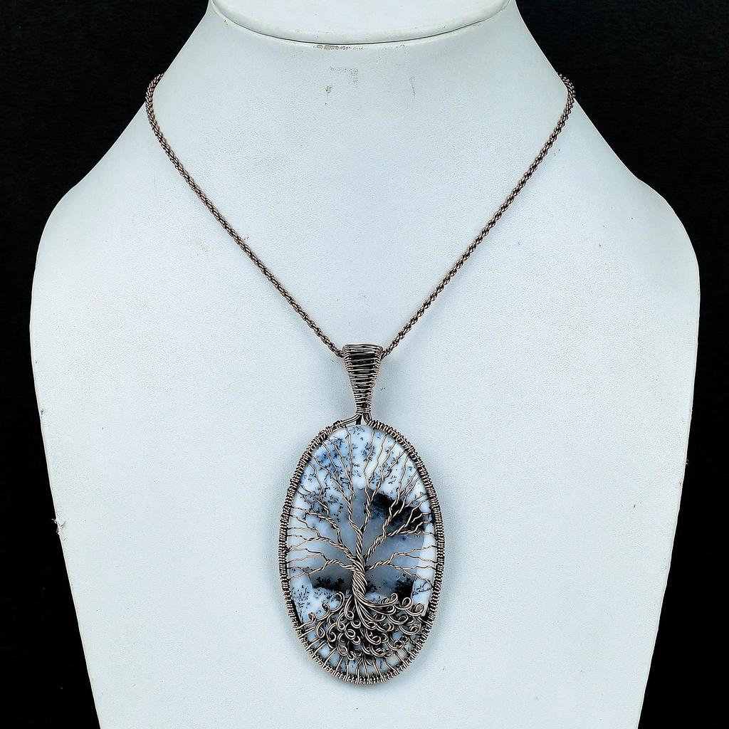 Tree Of Life Dednrite Opal Pendant, Handmade Gemstone 999 Copper Wire Wrap Pendant Antique Jewelry, For Gift Copper Jewelry