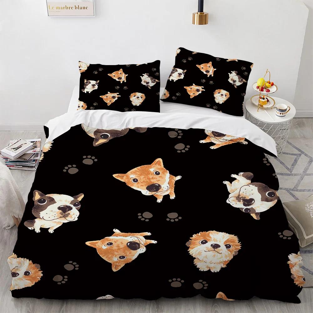 Cartoon Animal Spotted Dog Comforter Cover Set Single Bulldog Bones Footprints Duvet Cover Sets Kids,Home Textile Sausage Dog