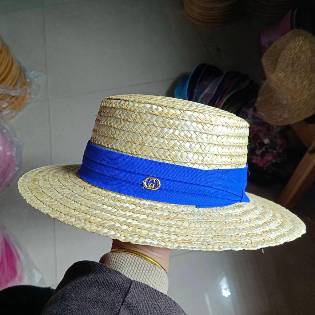 Yazlık hasır şapka inci iğneli kadın yazlık deniz kenarı güneşlik oyuk oluk düz tepe hasır şapka sombrero