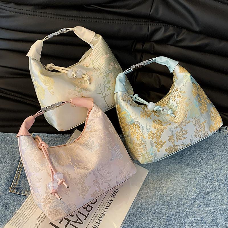 Silk Jacquard New Chinese Style Retro 2025 New Silk Jacquard Fashion Simple Shoulder Messenger Handbag