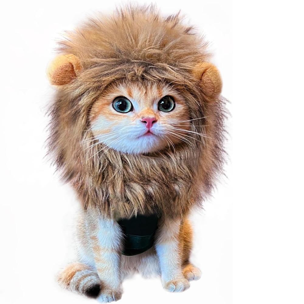 

Mane Wig Costume Pet Adjustable Washable Comfortable Fancy Lion Hair Cat Dress Suitable For Halloween Easter Party S хаки