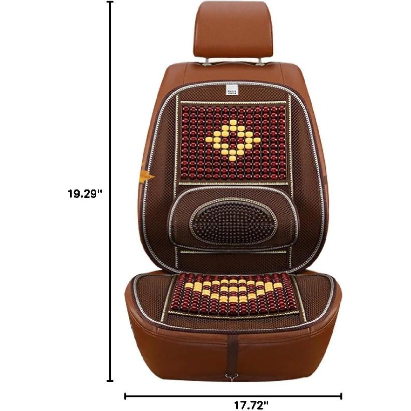 Wood Beaded Comfort Seat Cover with Cooling Ventilated Mesh Lumbar Back Brace Massage Support Cushion for Car Seat Chair