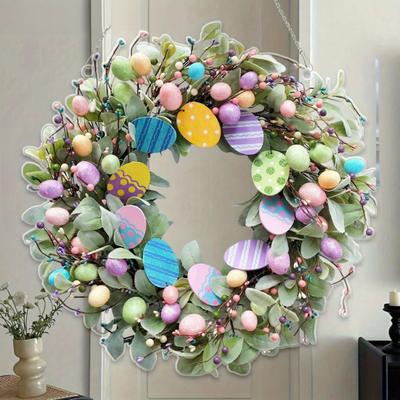 Easter Wreath 2D Acrylic Bunny Easter Eggs Wreath Spring Hanging Ornament for Door Wall Window Decor