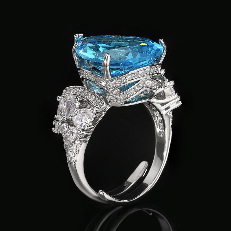 Jewelry New Ring Colorful Droplet Shaped Grandm Green Sea Blue Luxurious Women's