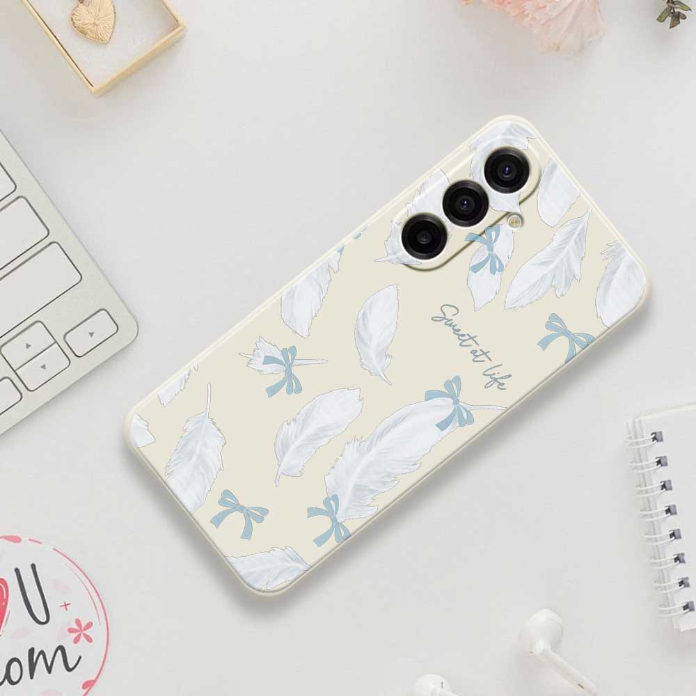 For Samsung Galaxy A17 5G Case White Feathers Pattern Printing Straight Edge TPU Phone Back Cover