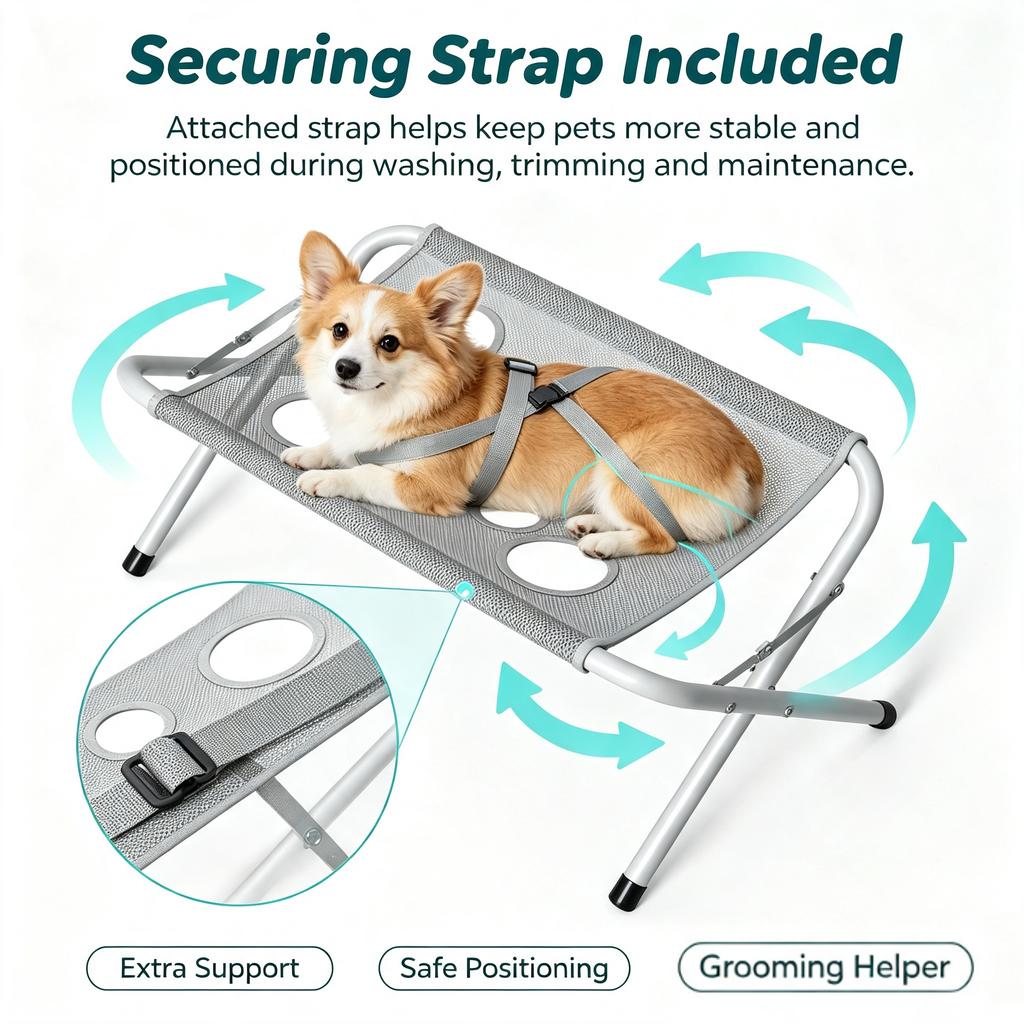 Pet Grooming Hammock with Stand Quick Surface Strap Drying Mesh Bathing Support Iron Tube Frame for Pet Washing Maintenance