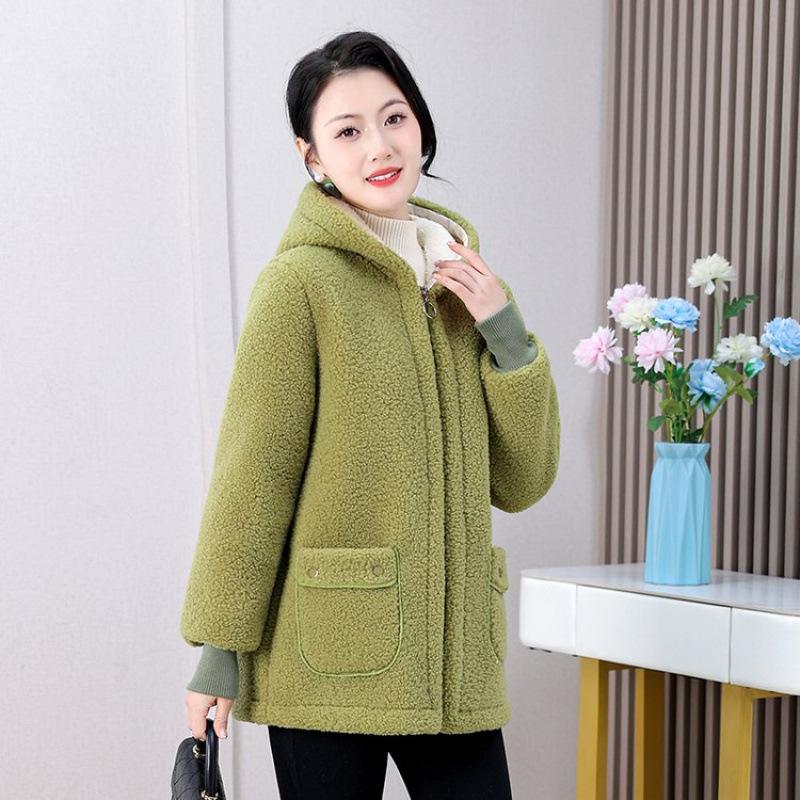 Herbst- und Winterjacken, Damen Plus Samtverdickte Granularfleece-Wattierte Jacke, Damen Wattierte Jacke, Übergröße Wattierte Jacke