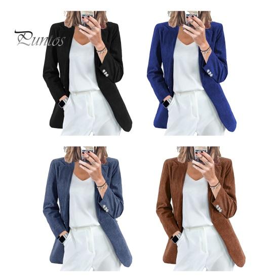 Solid Color Suit Coat Women Lapel Long Sleeve Single Button Closure Business Jacket with Flap Pockets Slim Fit Outerwear