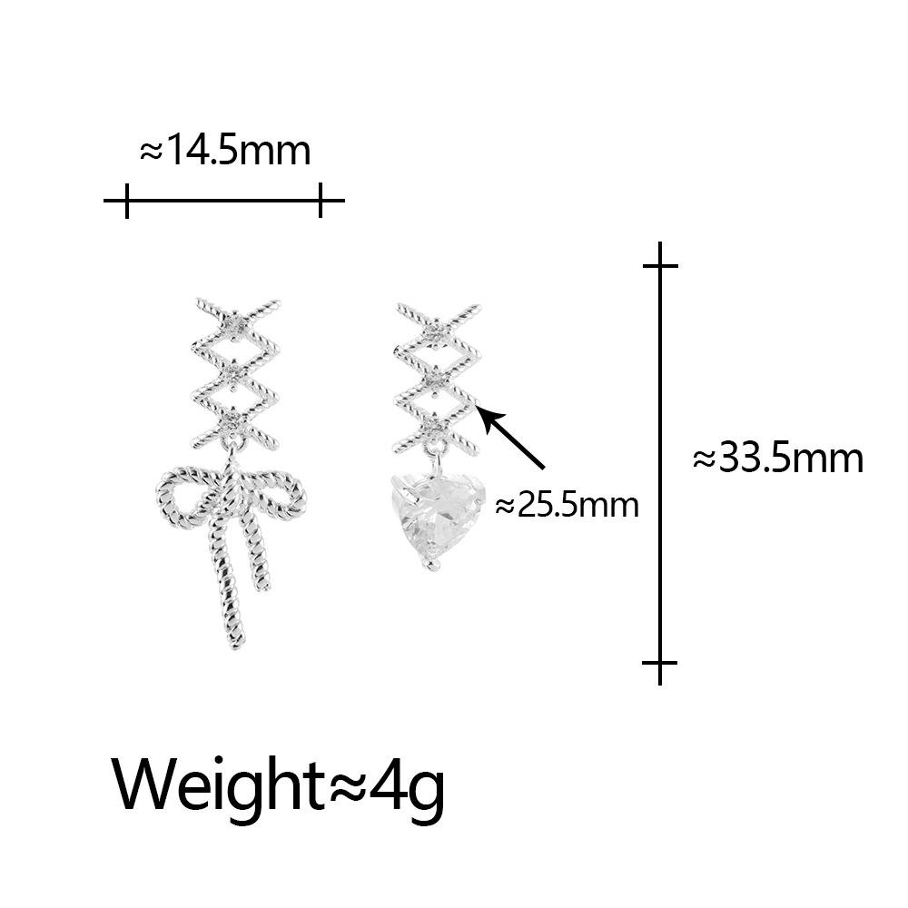 Elegant Heart Zircon Bow Long Earrings - Sweet, Fresh, High-End Feel for Women