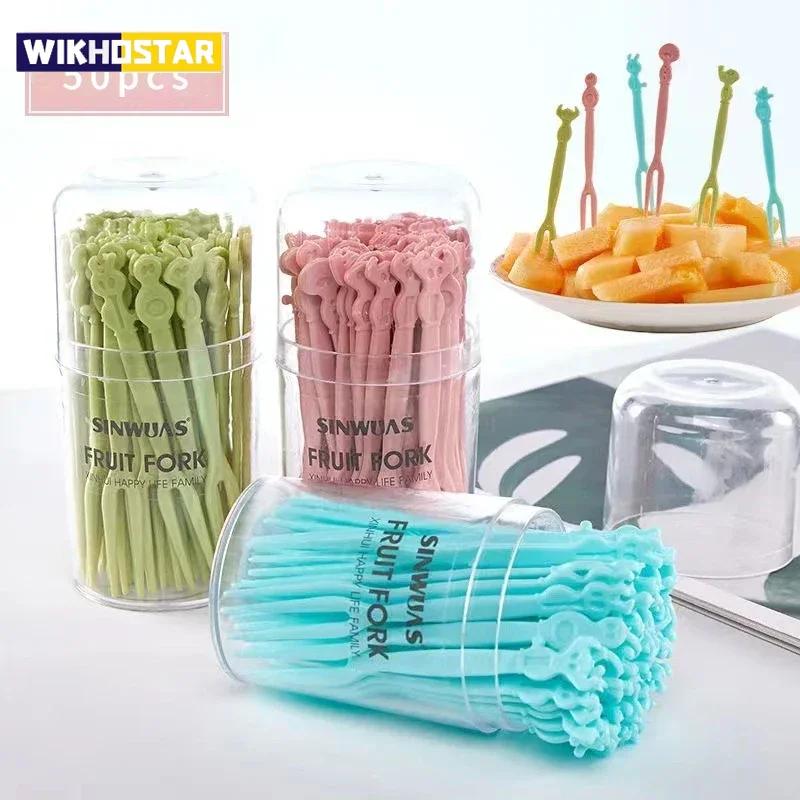 Mini tenedor de fruta de granja de animales de dibujos animados para niños, palillos de fruta, tenedor para refrigerio, pastel, accesorios para bento, postre, comida